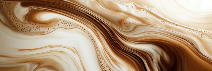 Leinwandbilder - Swirling coffee blends seamlessly with milk creating a mesmerizing dance of colors in a vibrant abstract formation. Generative AI