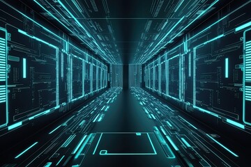 Futuristic 3D Sci-Fi Matrix Background with Luminescent Technology and Modern Design