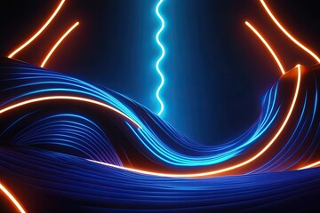 Poster - Futuristic Neon Blue Wave Background with Glowing Light and Abstract Design
