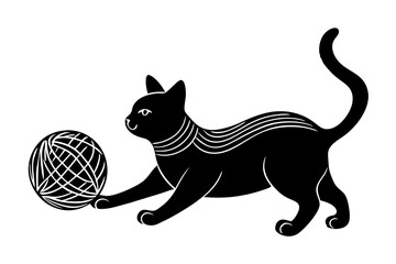 Wall Mural - playful cat with a yarn  ball  silhouette icon