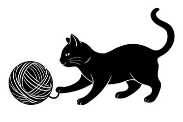 Wall Mural - playful cat with a yarn  ball  silhouette icon