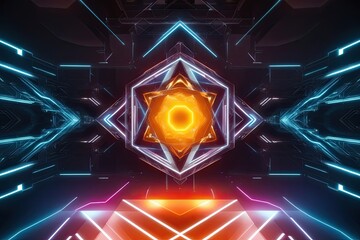 Modern Techno Art Geometry Background with Electric Glow and Innovative Design