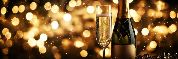 Aufkleber - Celebrating with a bottle of champagne and a sparkling wine flute, perfect for special occasions and joyful gatherings. Generative AI