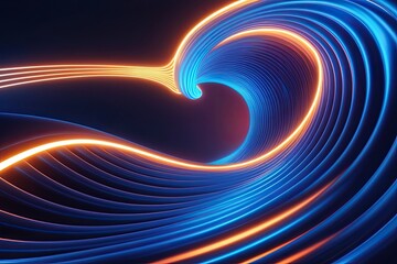 Poster - Neon Blue Wave Background with Glowing Light and Abstract Futuristic Design