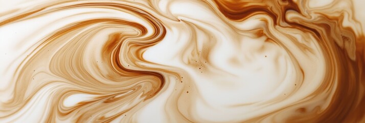 Wall Mural - Swirling coffee merges gracefully with milk creating an abstract blend of colors in a warm, inviting setting. Generative AI