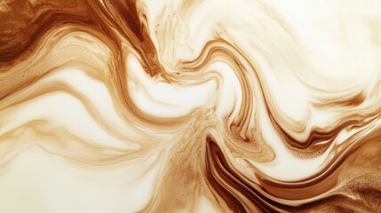 Wall Mural - Swirling coffee blends seamlessly with milk, creating an abstract pattern of rich brown and creamy white colors in a cup. Generative AI