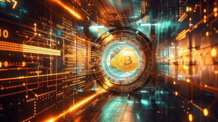 Poster - Digital Vault with Gold Coin and Graphical Elements
