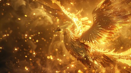 Poster - Golden Phoenix Rising from Ashes in Glimmering Flames