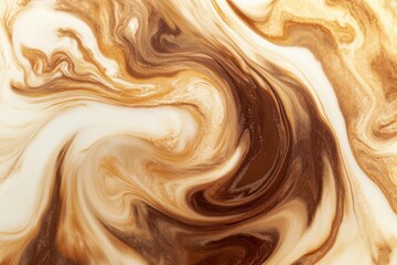 Canvas Print - Swirling coffee mixes beautifully with milk, creating an abstract artwork of rich colors and textures as they blend together. Generative AI