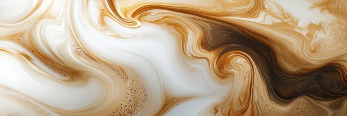 Leinwandbilder - Swirling coffee blends beautifully with milk in a mesmerizing abstract display of motion and color. Generative AI