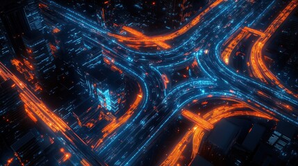 Poster - Aerial View of Busy Highway Network at Night