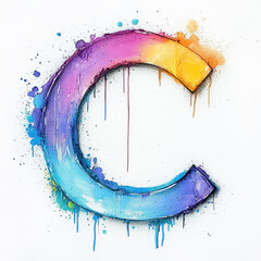 Wall Mural - Splattered pastel paint letter C, graffiti style, with a white background