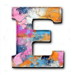 Wall Mural - Splattered pastel paint letter E, graffiti style, with a white background