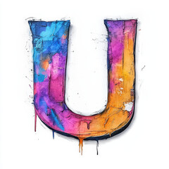 Wall Mural - Splattered pastel paint letter U, graffiti style, with a white background