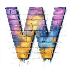 Wall Mural - Splattered pastel paint letter W, graffiti style, with a white background