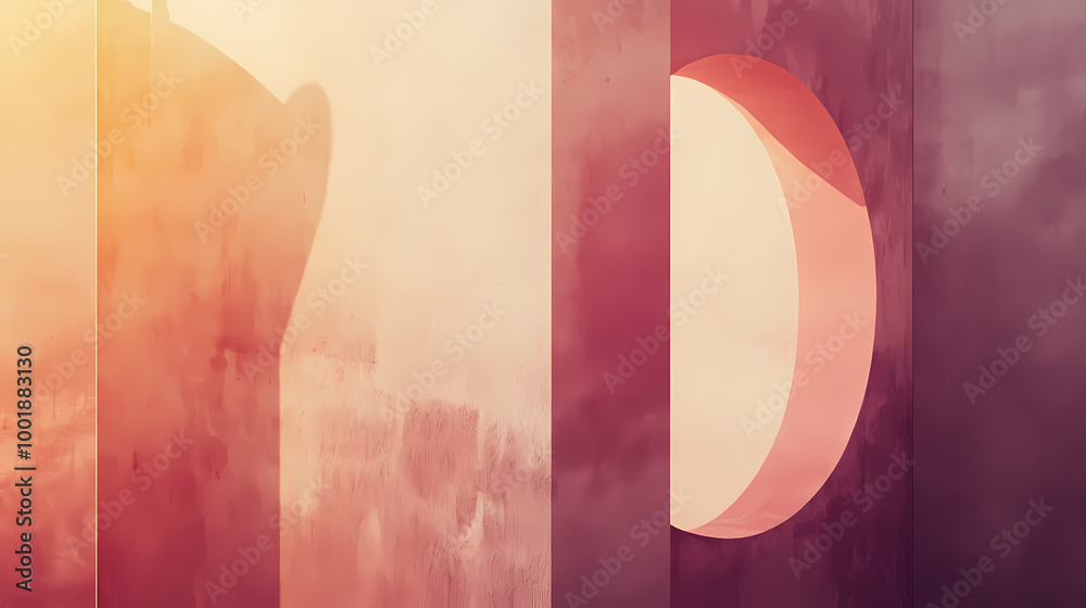 Abstract Poetic Set Design A meditative composition of gradient tones and abstract shapes, where ...