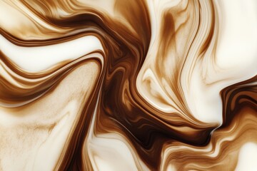 Fototapete - Swirling patterns of coffee blending with milk create a mesmerizing abstract design at a café during the morning. Generative AI