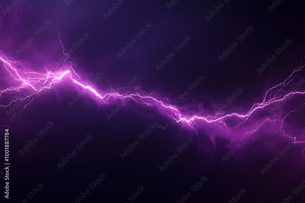 Vivid purple lightning flashing across a dark cloudy sky background for ...