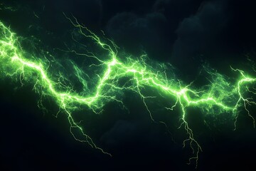 Wall Mural - green lightning illuminating a dark cloudy sky during a powerful thunderstorm background