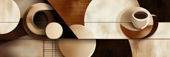 Aufkleber - Abstract geometric composition featuring rich coffee textures in diverse shapes and warm tones captured in a creative arrangement. Generative AI