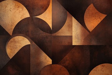 Leinwandbilder - Abstract geometric shapes featuring triangles, circles, and squares filled with rich coffee textures in a modern design setting. Generative AI