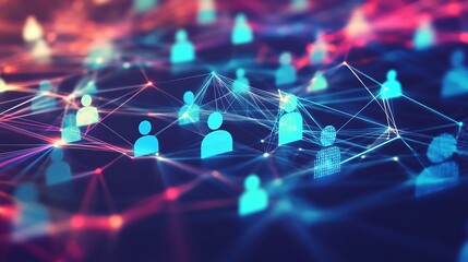 Poster - Abstract network of connected people icons with glowing lines.