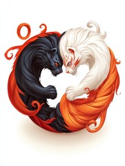 A captivating yin-yang design featuring a black and white wolf, symbolizing balance, duality, and the harmony of opposing forces.