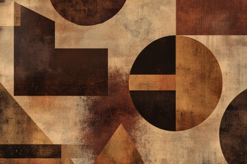Aufkleber - Abstract geometric shapes in rich coffee textures displaying triangles, circles, and squares with earthy tones and depth. Generative AI