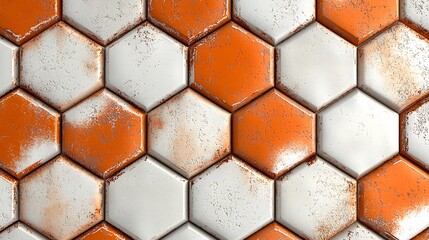 An abstract pattern of white and orange hexagons, forming a textured and dynamic backdrop.