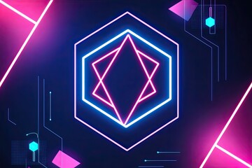 Poster - Vibrant 3D Neon Geometric Background with High-Tech Elements and Bright Overlays