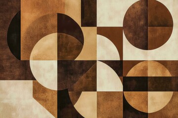 Leinwandbilder - Abstract geometric shapes with rich coffee textures create a visually captivating composition of triangles, circles, and squares. Generative AI