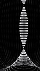 Fototapete - Moving tunnel of neon dots. Animation. Digital abstract glowing tunnel on black background. Graphic luminous funnel from side. Rotating portal of particles to musical vibrations