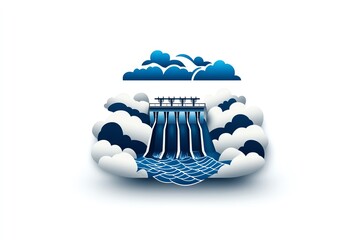 Fototapete - Minimalist hydroelectric dam icon, representing clean energy from water, with bold lines emphasizing simplicity and eco-friendliness