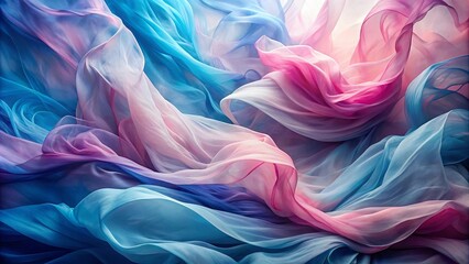 Wall Mural - Abstract Delicate Fabric Flowing in a Symphony of Pastel Blue and Pink Hues
