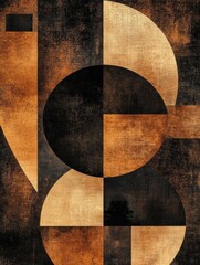 Aufkleber - Abstract geometric shapes featuring rich coffee textures in a captivating design arrangement with circles and triangles. Generative AI