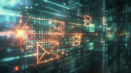 Poster - High-Tech Email Concept with Translucent Message Icons and Data Flow
