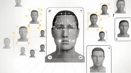 Poster - System performing security check using facial recognition on a smartphone, scanning for identification and verifying a person's identity