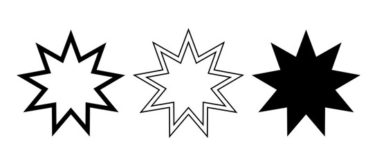 nine pointed star bahai symbol set