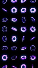 Aufkleber - Abstract background of shimmering neon light rings on black background. Animation. Glowing and rotating set of neon rings on black background