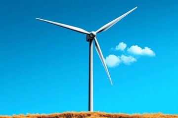 Poster - Simple wind turbine icon, with clean, minimalist lines spinning above a small horizon
