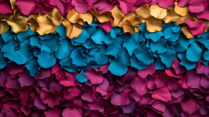Poster - An abstract composition showcases a layered arrangement of floral petals and leaves using bold colors like turquoise, fuchsia, and gold, emphasizing a contemporary artistic style