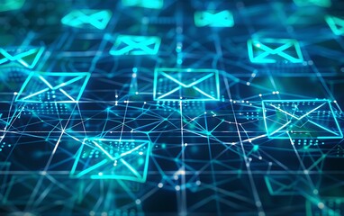 Poster - Abstract Digital Messaging with Luminous Lines and Message Icons Over Grid