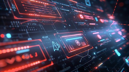Poster - Digital Communication Interface with Layered Screens and Message Notifications