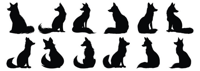 Wall Mural - Fox silhouette set vector design big pack of fox illustration and icon