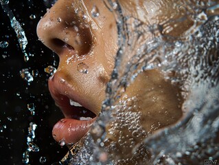 Wall Mural - Water Splash Portrait: Close-Up of a Woman's Face