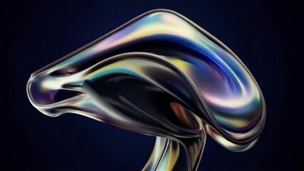 Poster - Abstract iridescent 3D sculpture with flowing, organic shapes against a deep blue background.