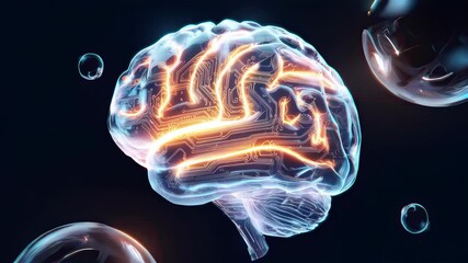 Poster - A glowing, translucent brain with intricate circuit board patterns, representing the interconnectedness and complexity of the human mind.