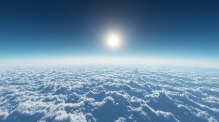 Wall Mural - a serene morning sky above sparse clouds, deep blue with a tiny bright sun