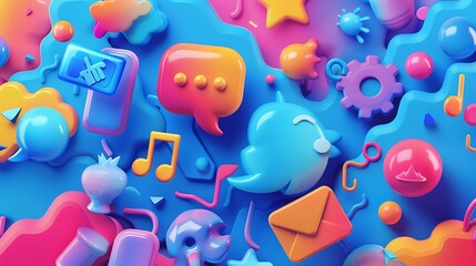 Poster - Colorful 3D render of social media icons.