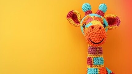 childrens toy giraffe handmade orange isolated on colorful background